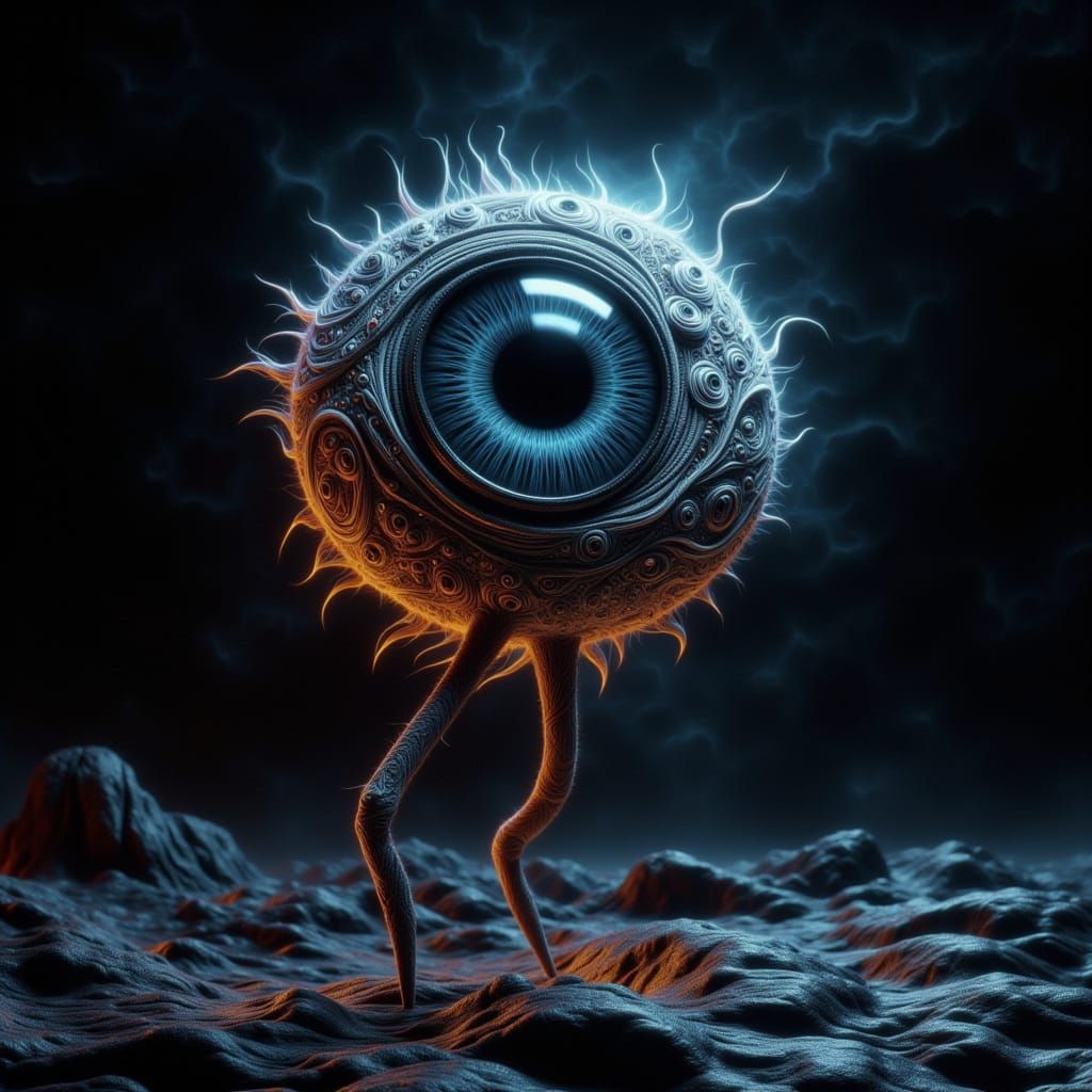 Surreal Eyeball in Dark, Gradient Background