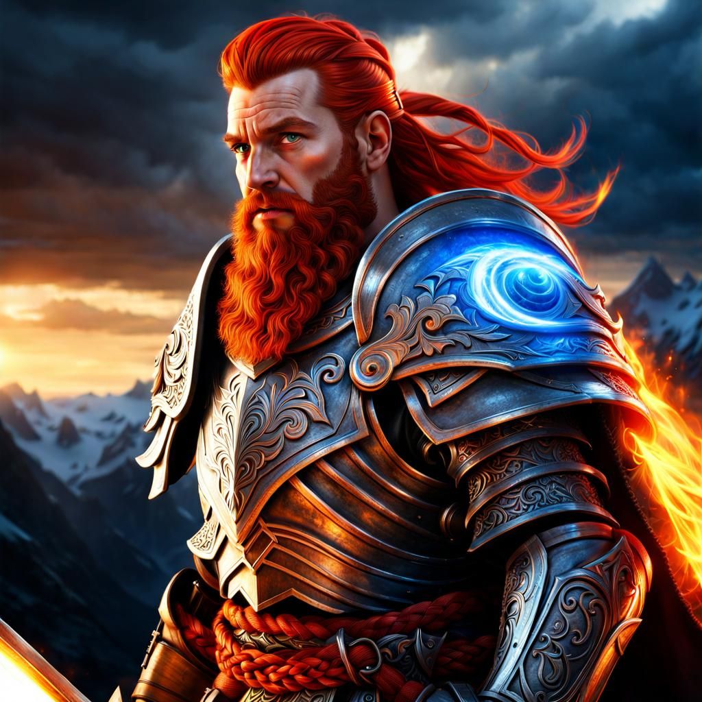 Veteran Dwarven Knight with Warglaive, Hyperrealistic Image