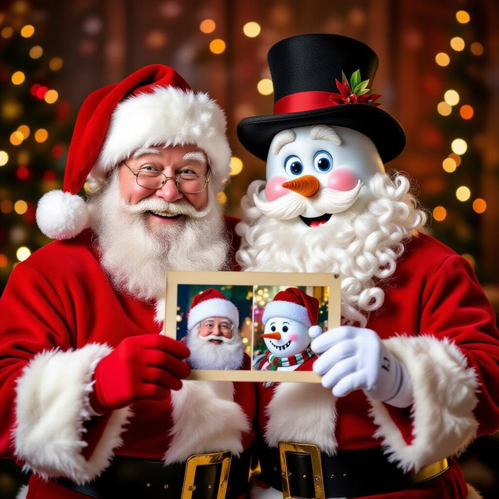 Santa and Frosty in Photo Booth with Strip