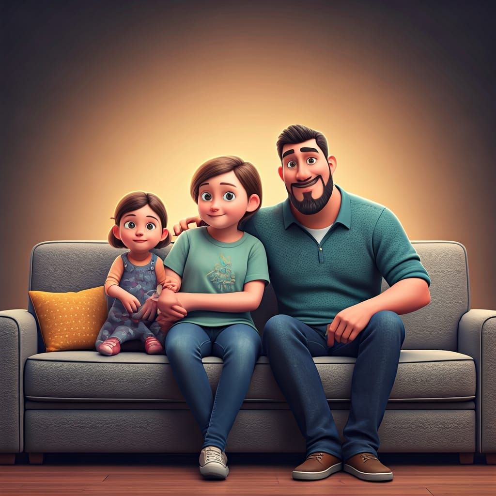 Cozy Family Portrait in Animated 3D Style