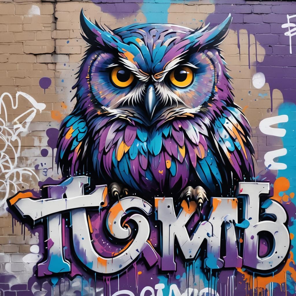 Owl Graffiti Art on City Wall in Street Art Style