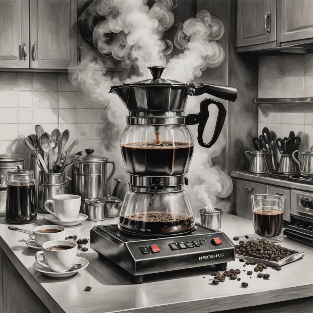 Detailed Charcoal Drawing of Moka Coffee Maker