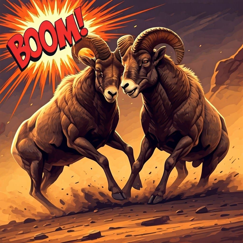 Rams Clash in Neon Noir Style with Explosive Force