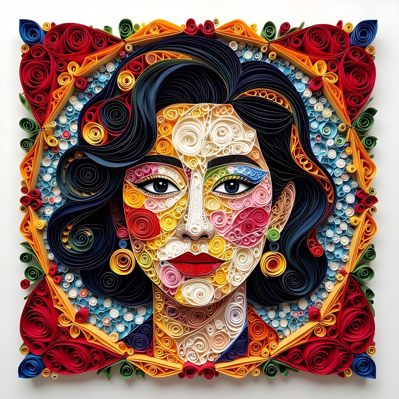 Vibrant Quilled Portrait with Playful Patterns