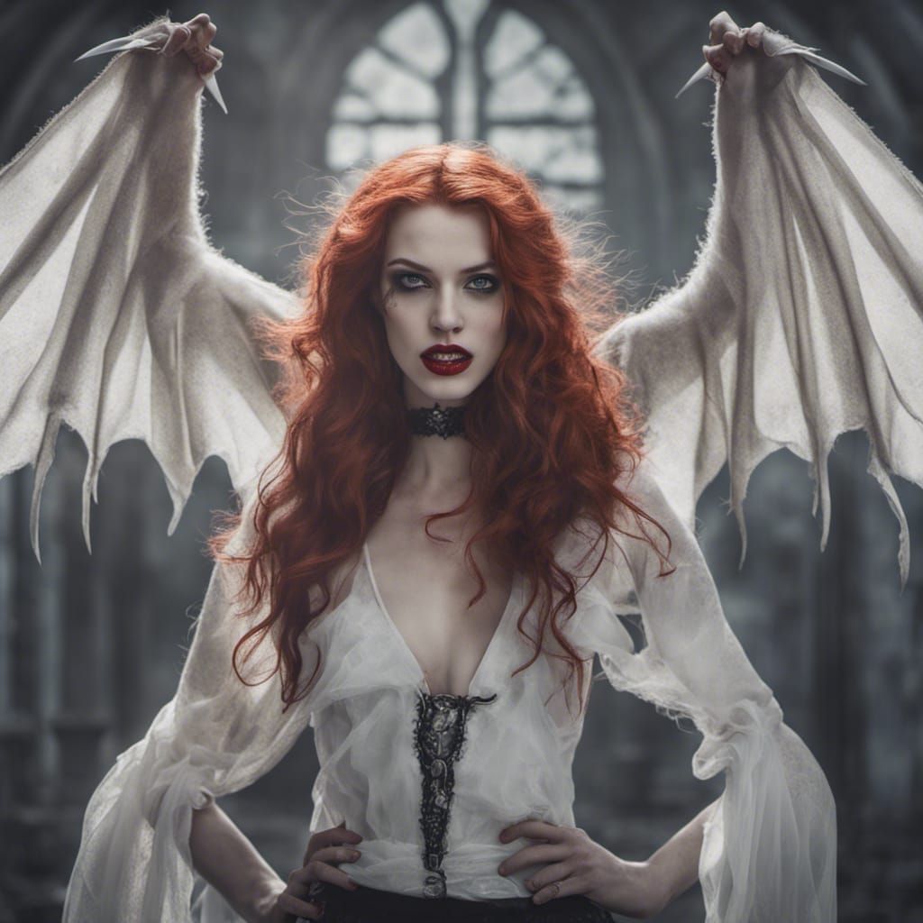 Glamorous Redhead Vampire Portrait: Embrace of Darkness