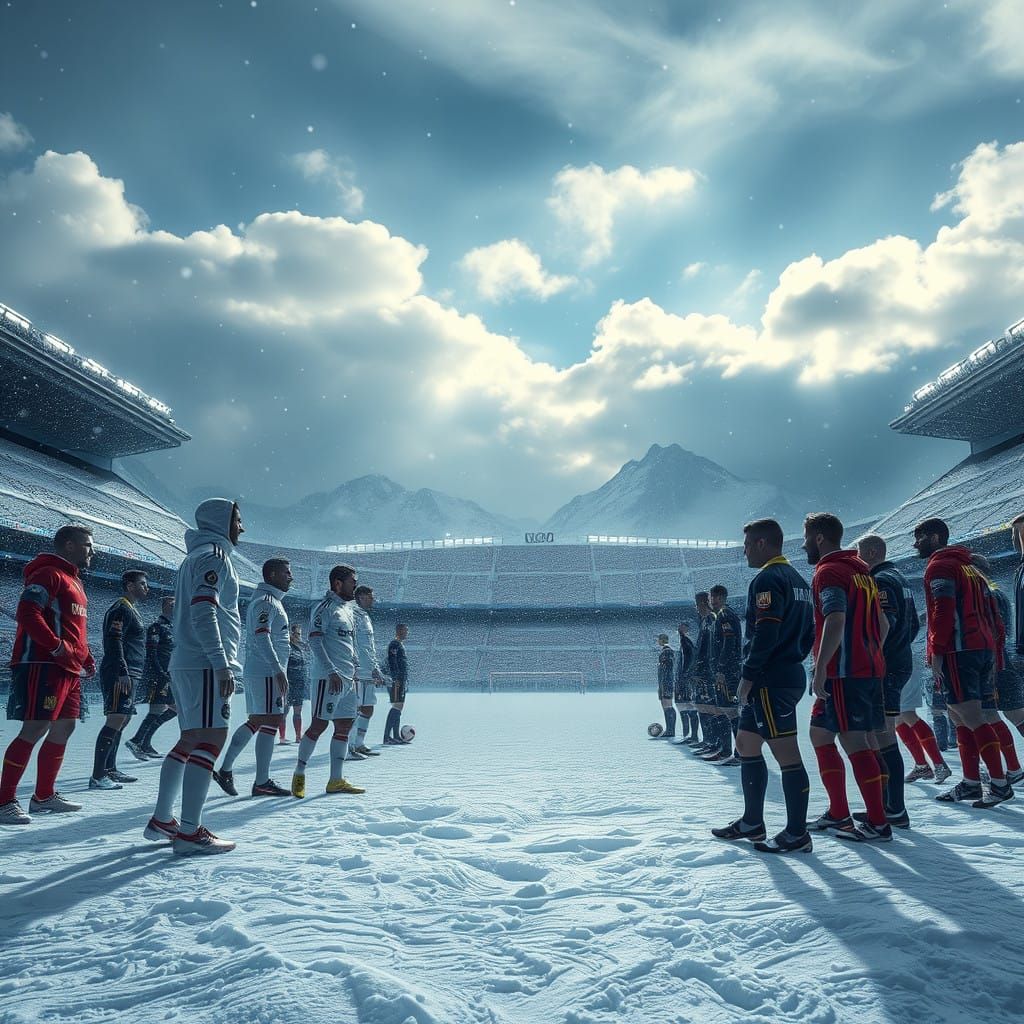 Surreal Football Epic on a Snowy Mountain