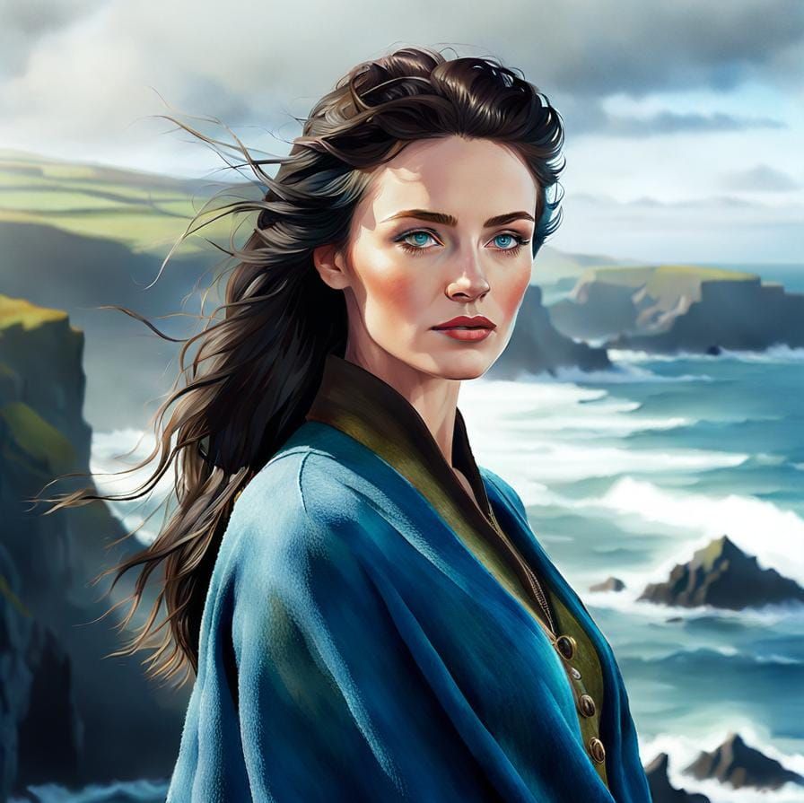 Irish Woman on Dingle Peninsula in Gouache Style