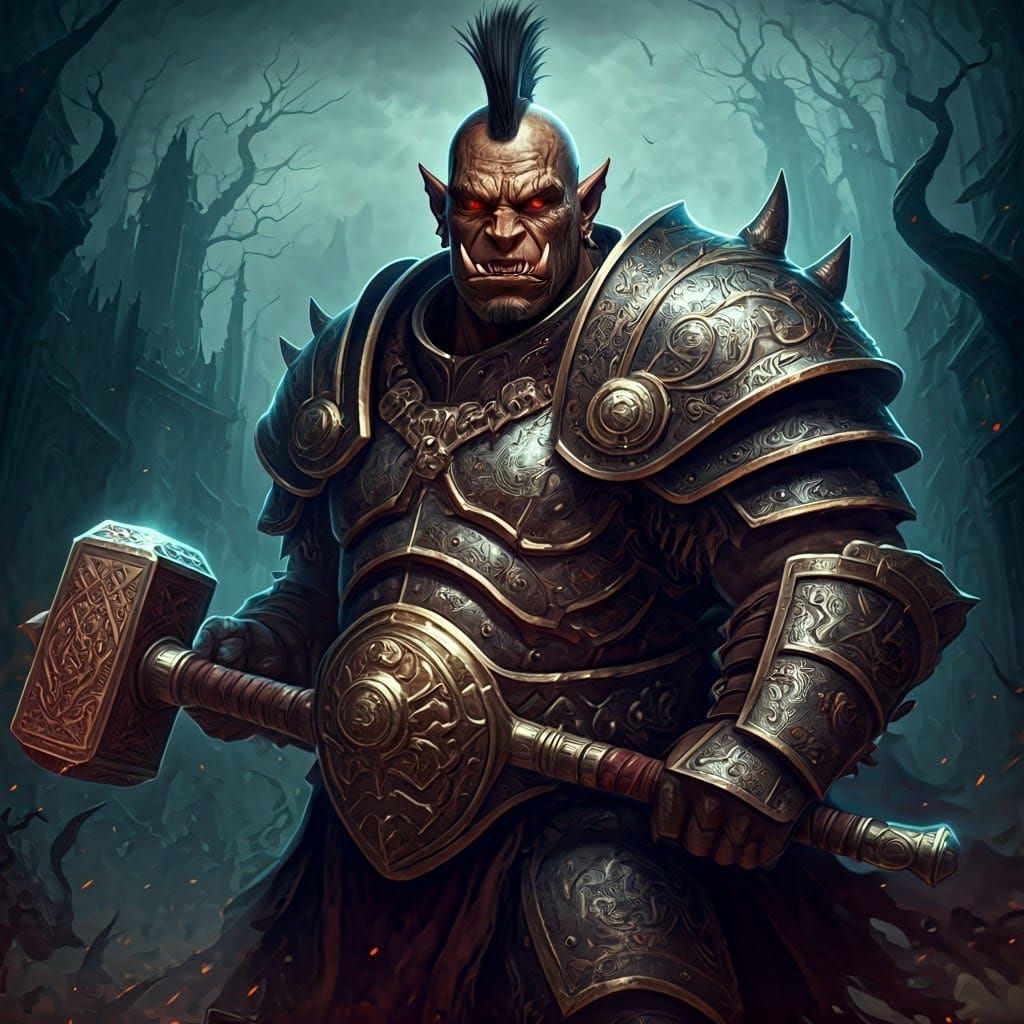 Dark Fantasy Mercenary Captain in Ruined Cityscape