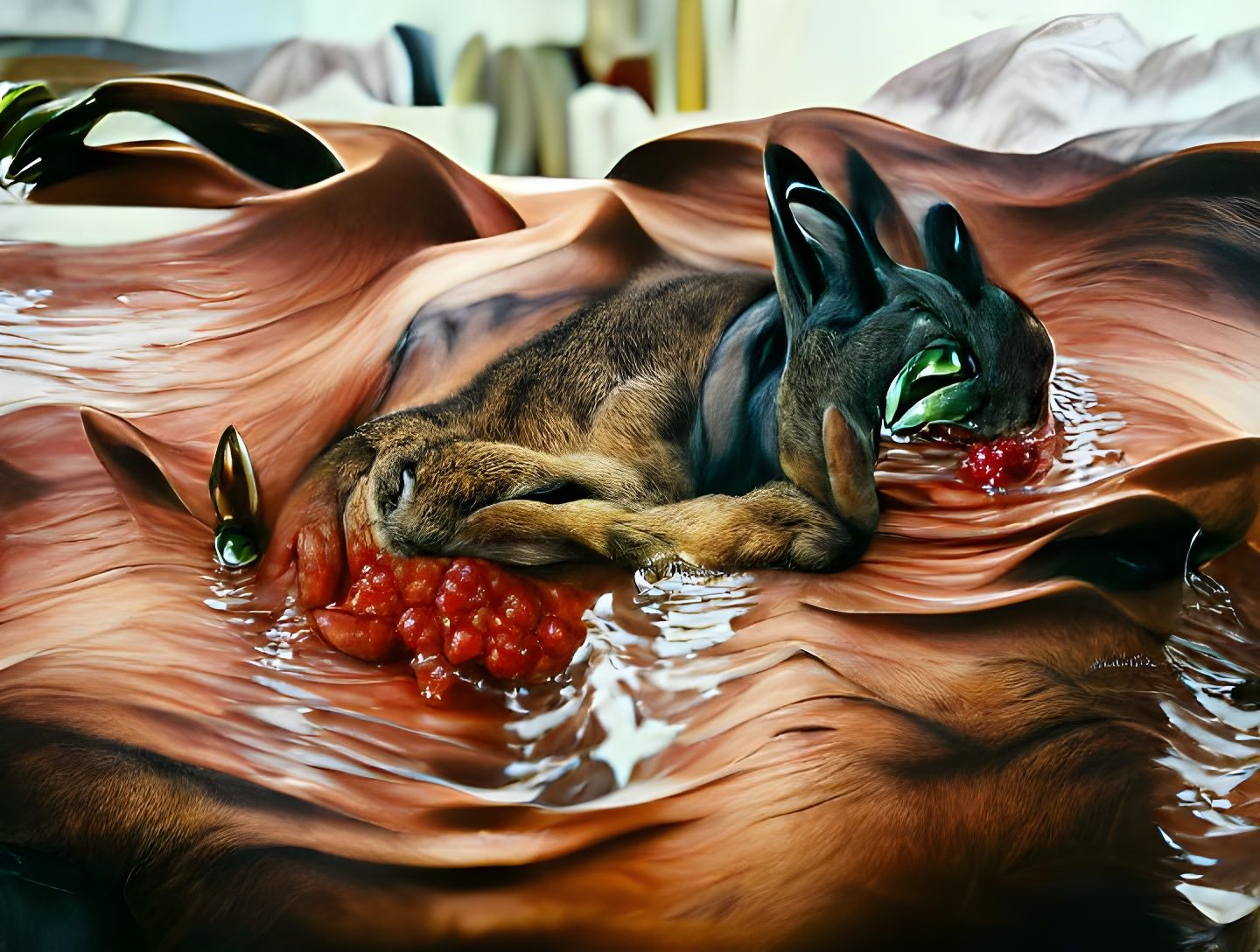 Rabbits in Field at Dusk, Digital Art