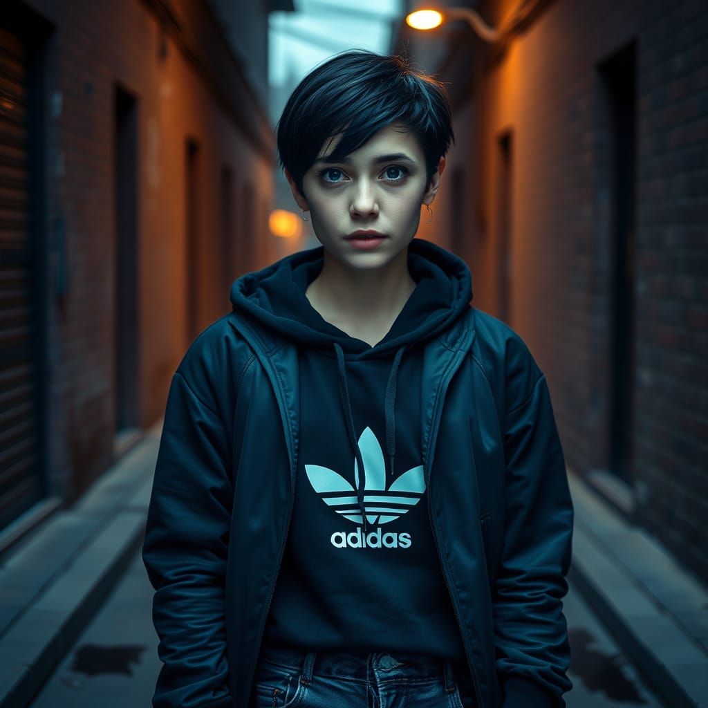 Cinematic Alleyway Portrait of a Woman in Film Noir Style