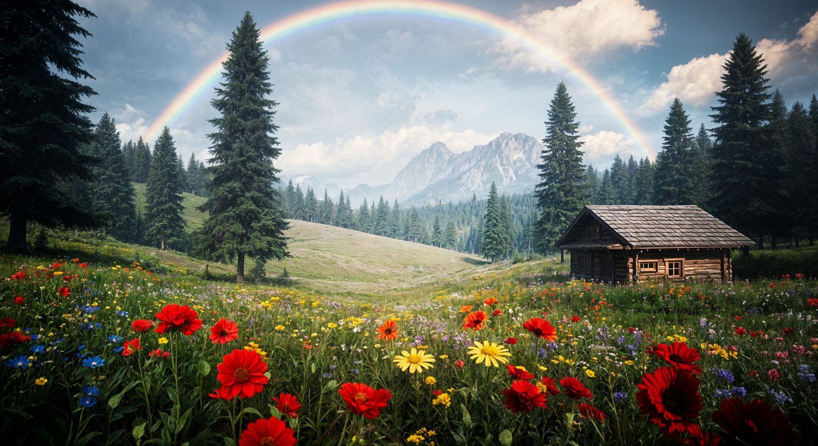 Rainbow Over Alpine Meadow, Volumetric Lighting
