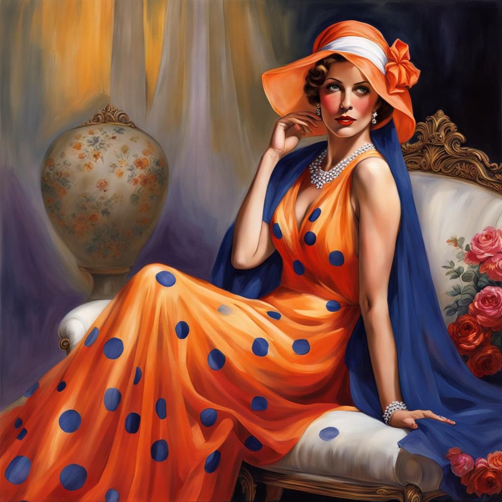 Glamorous Polka Dot Lady: Detailed Matte Painting
