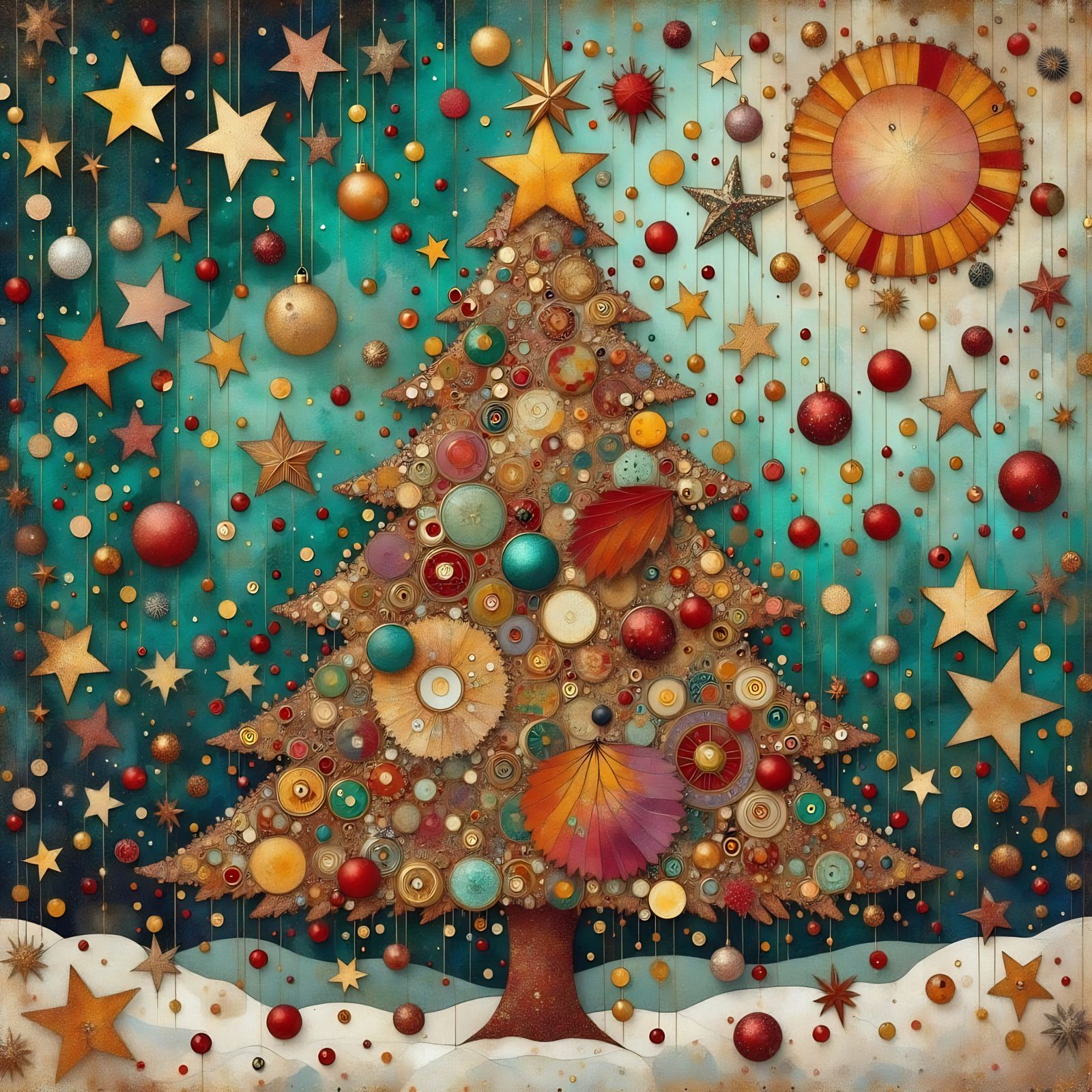 Surreal Steampunk Christmas Tree in Scrapcore Style