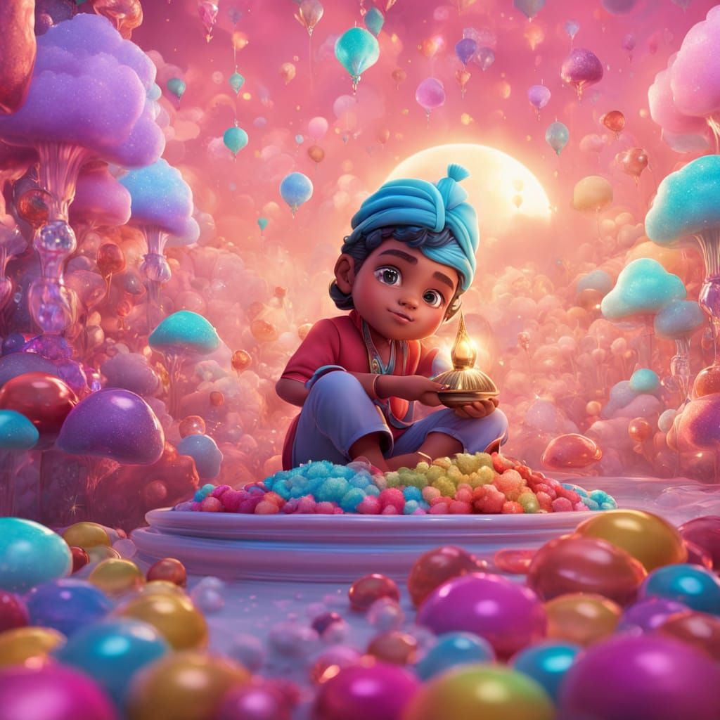 Mena Massoud Meets a Whimsical Genie in a Vibrant Candy Art ...