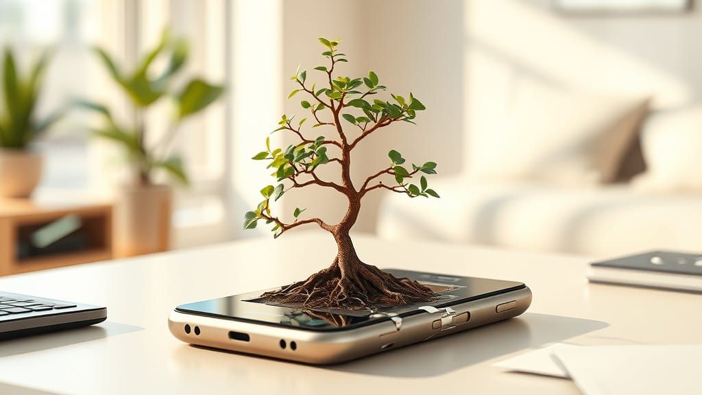 Bonsai Tree in Smartphone: A Digital Illustration
