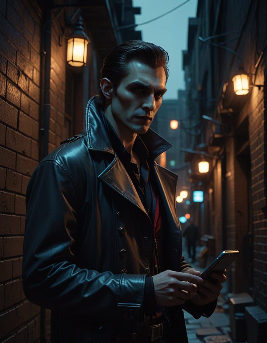 High-Tech Vampire in Dark Alleyway