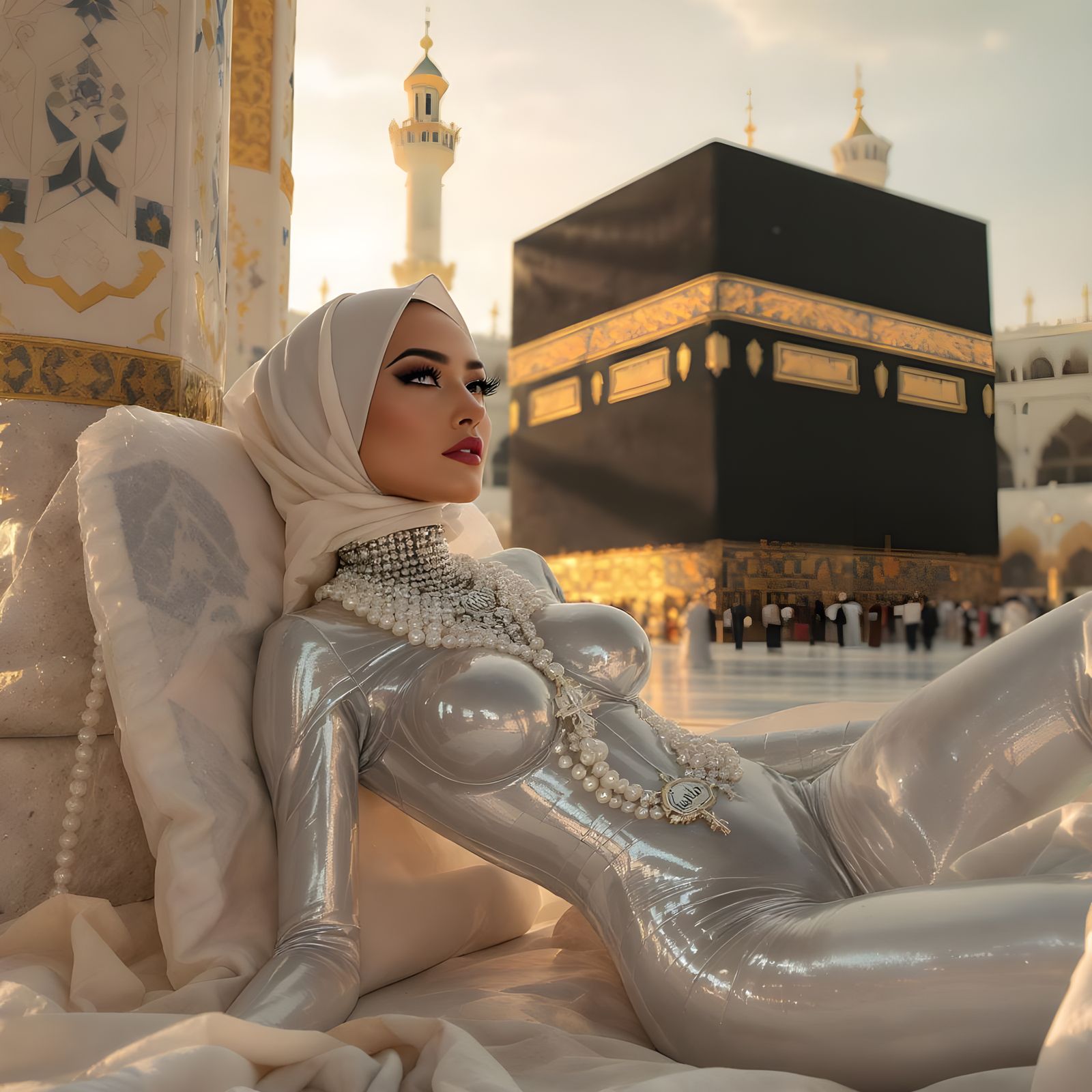 Woman in Hijab with Pearl Jewelry, Ash Thorp Style