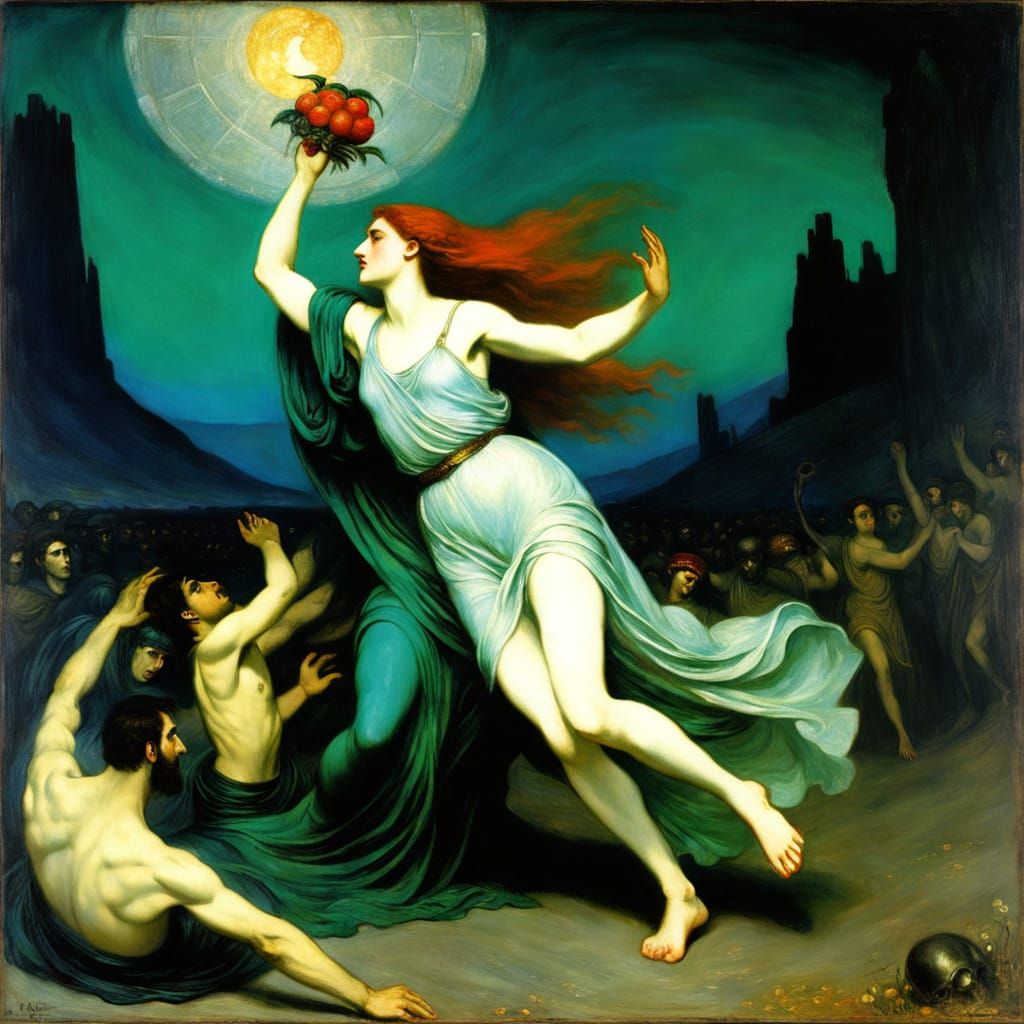 Surreal Goddess Emerges from Underworld Landscape in Vibrant...