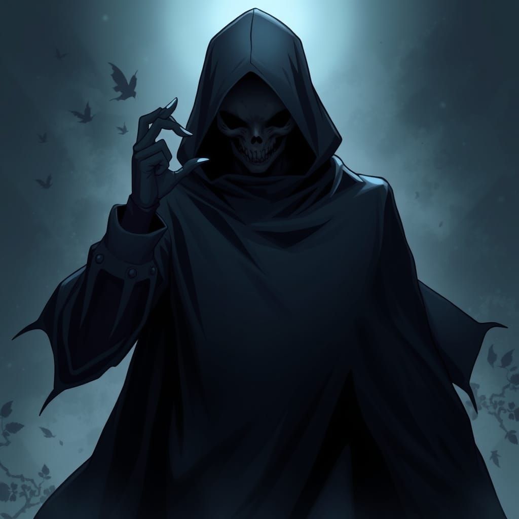 Dark Anime Figure Silhouetted by a Ghostly Shadow