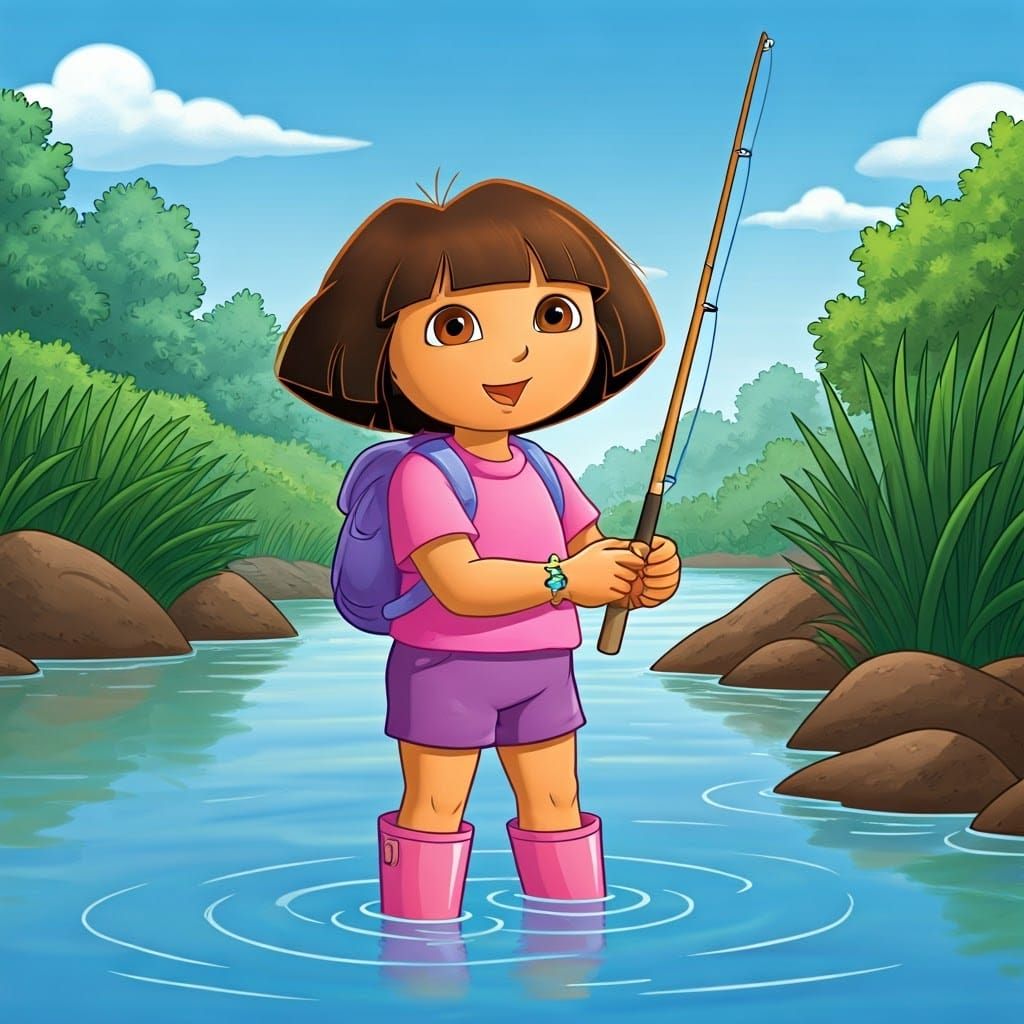 Dora the Explorer Fishing in a River