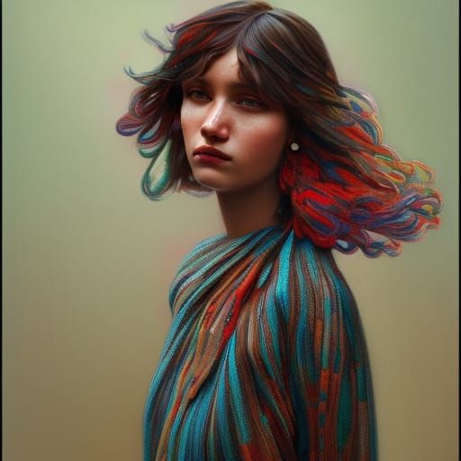 Woman in Crochet Sweater, Digital Art Portrait