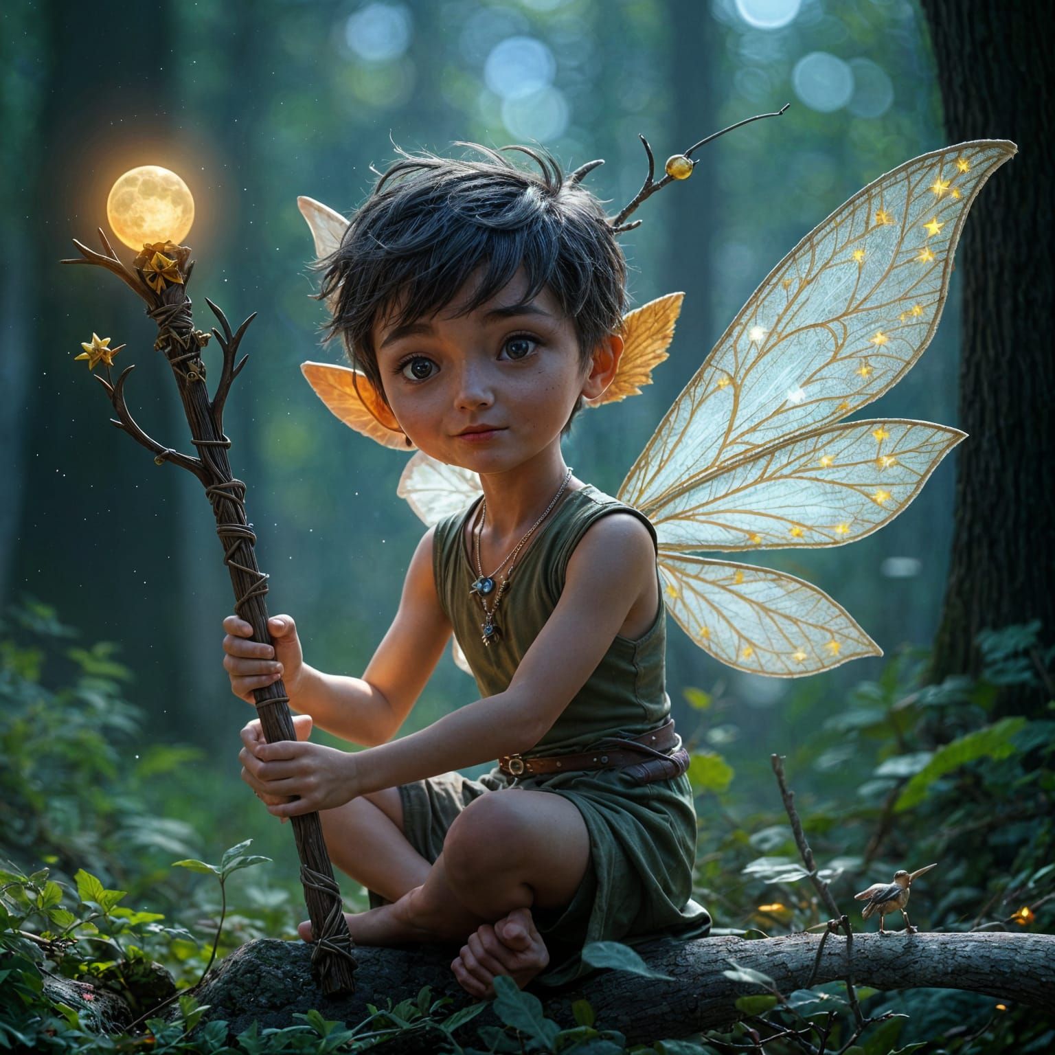 Moon-Winged Fairy Druid Portrait in Artgerm Style