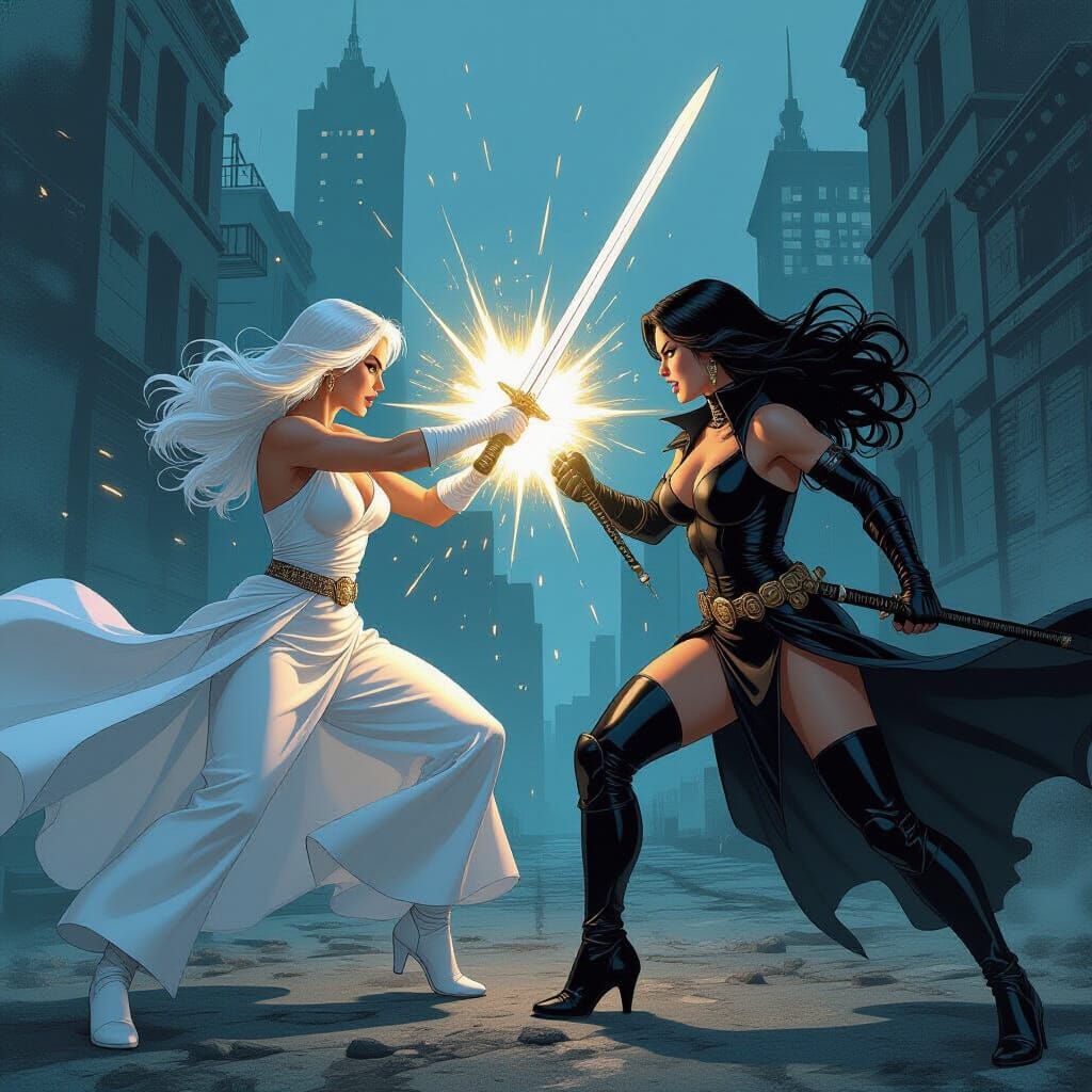 Women in Epic Battle: Retro Comic Book Art