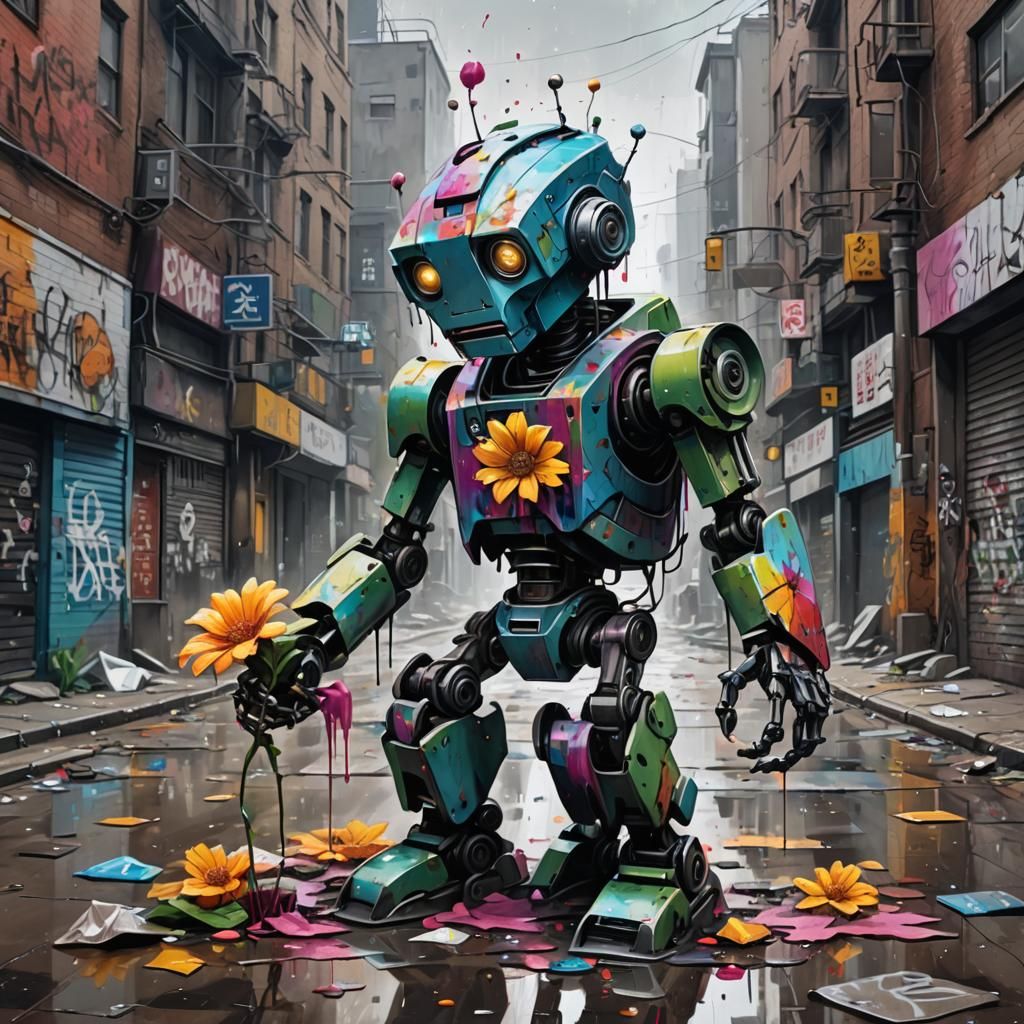 Robot's Lament: Dystopian Graffiti Art
