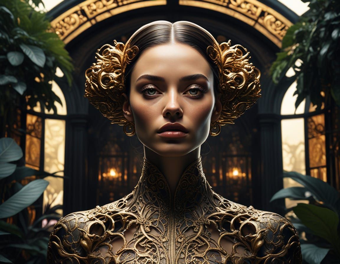 Ethereal Greenhouse Oasis in Golden Light