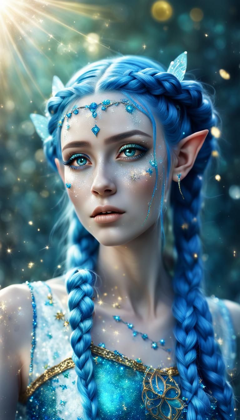 Beautiful Elf Girl with Blue Braids in 16-bit Style