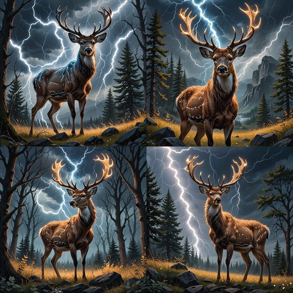 Majestic Thunder Deer in Magical Forest