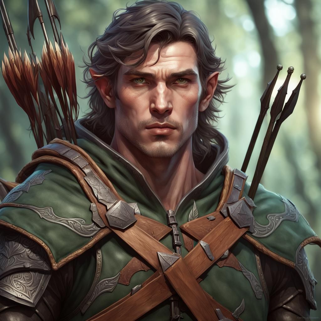 Half-Elf Ranger Portrait in Hyperdetailed Digital Art