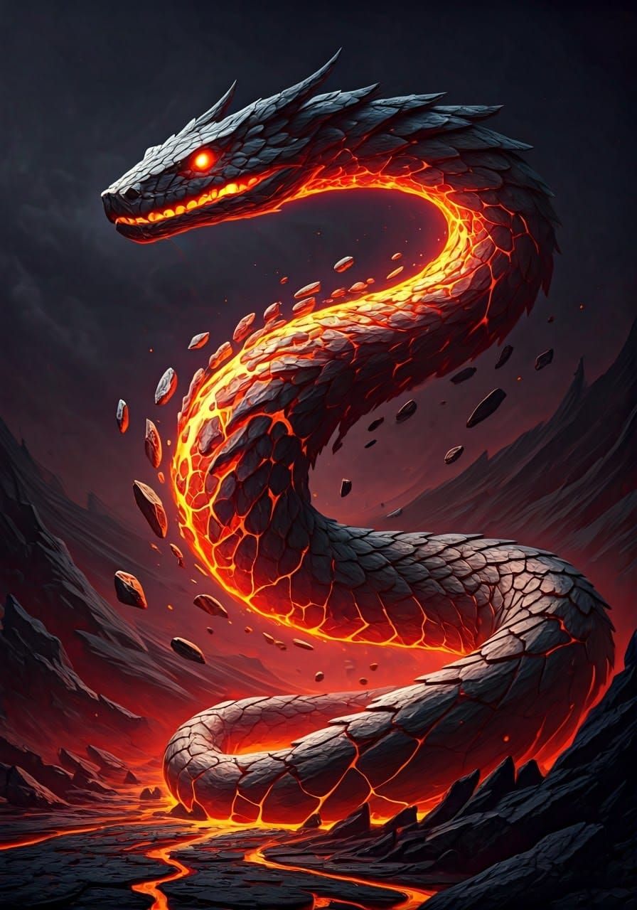 Ethereal Lava Serpent in a Surreal Style