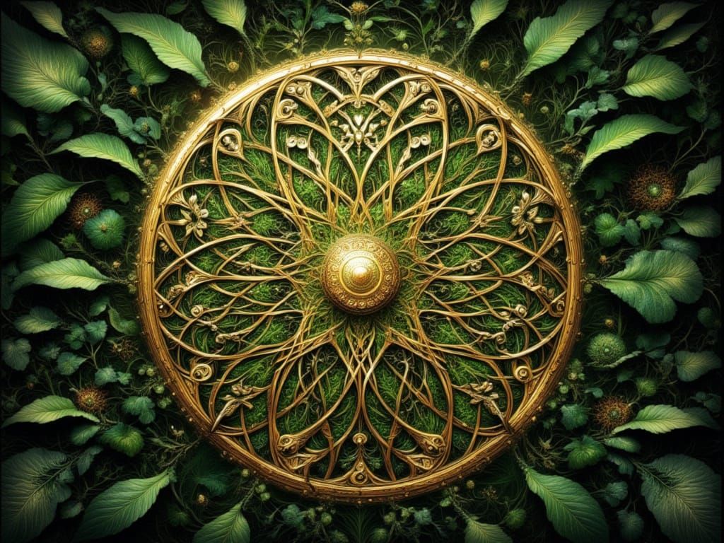 Intricate Celtic Knotwork Gold and Emerald Digital Art