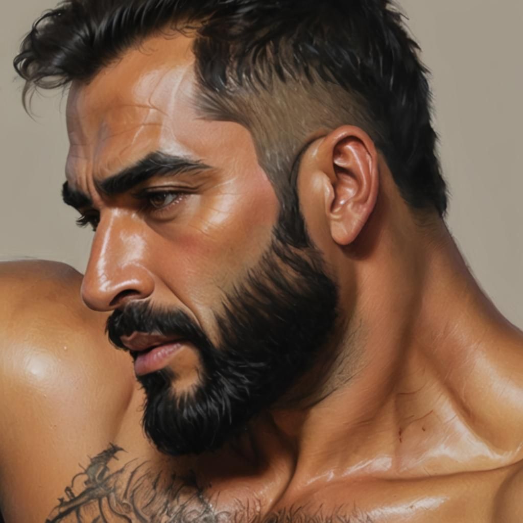 Hirsute Hunk Portrait in Impressionist Digital Art Style