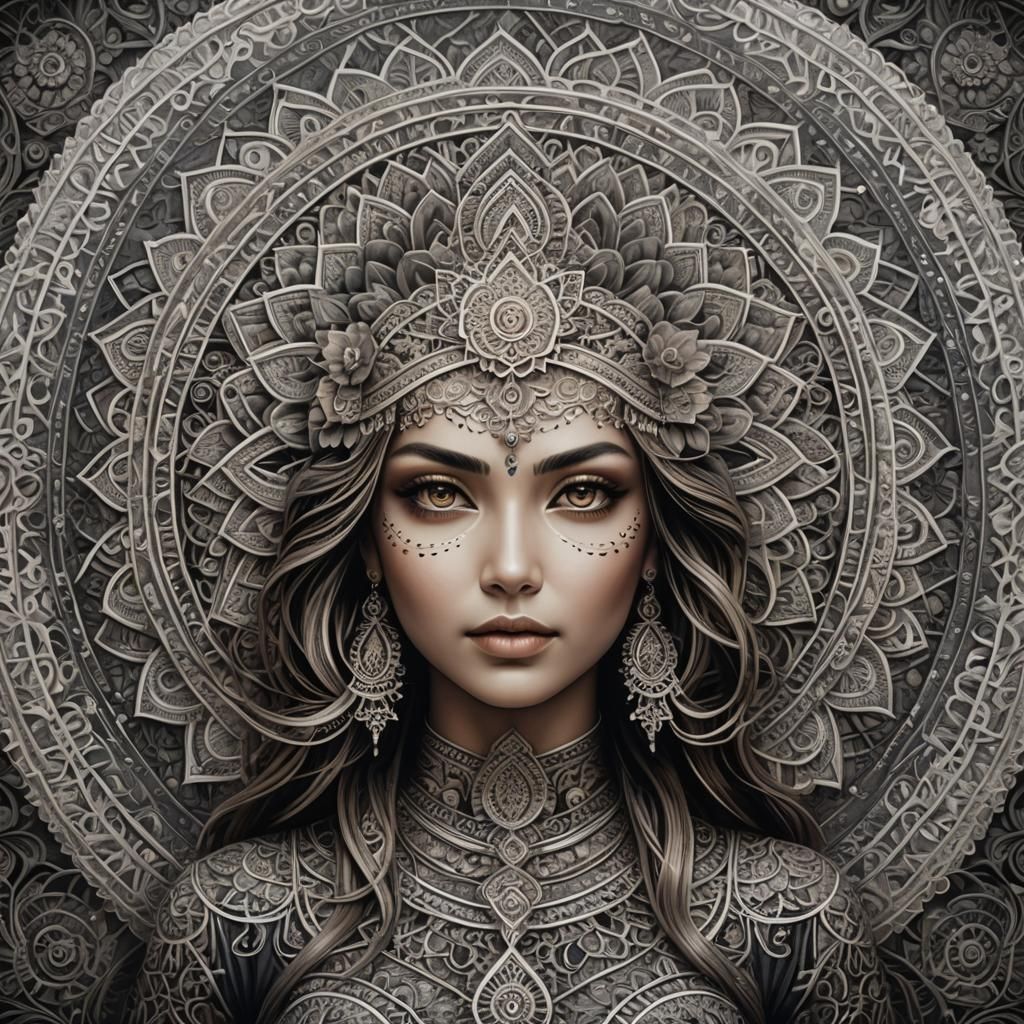 Goddess of Mandalas in Hyperrealistic Style