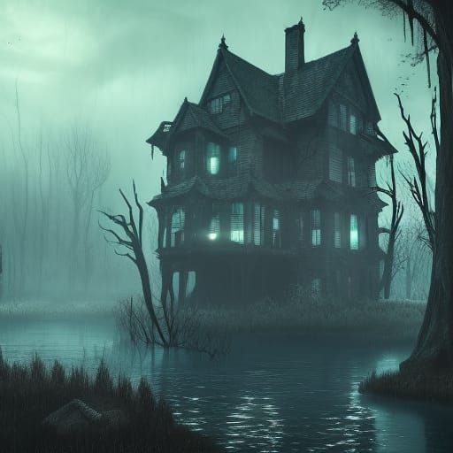Creepy Haunted Swamp House at Night