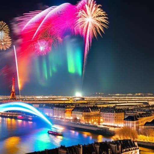 Fireworks Light Up Paris Winter Night