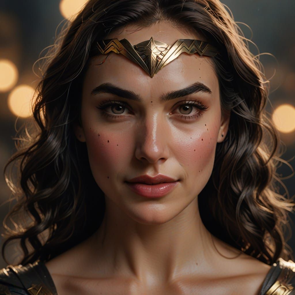 A close up portrait of wonder woman