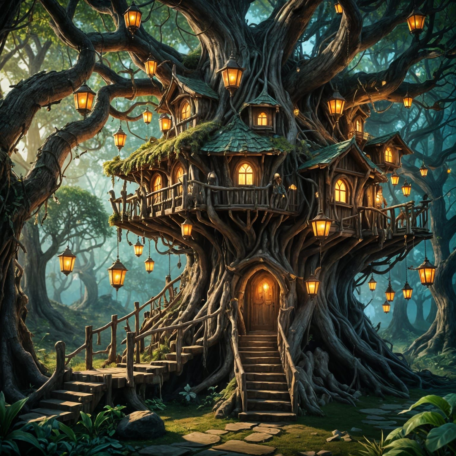 Detailed Treehouse Matte Painting in Unreal Engine