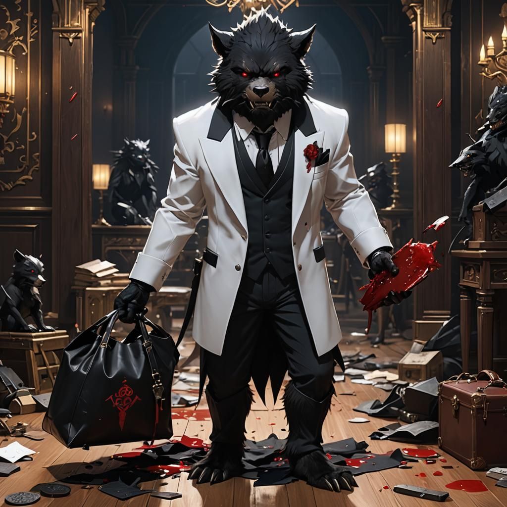 Bugbear Tuxedo: 3D Anime Art with Leaking Bag