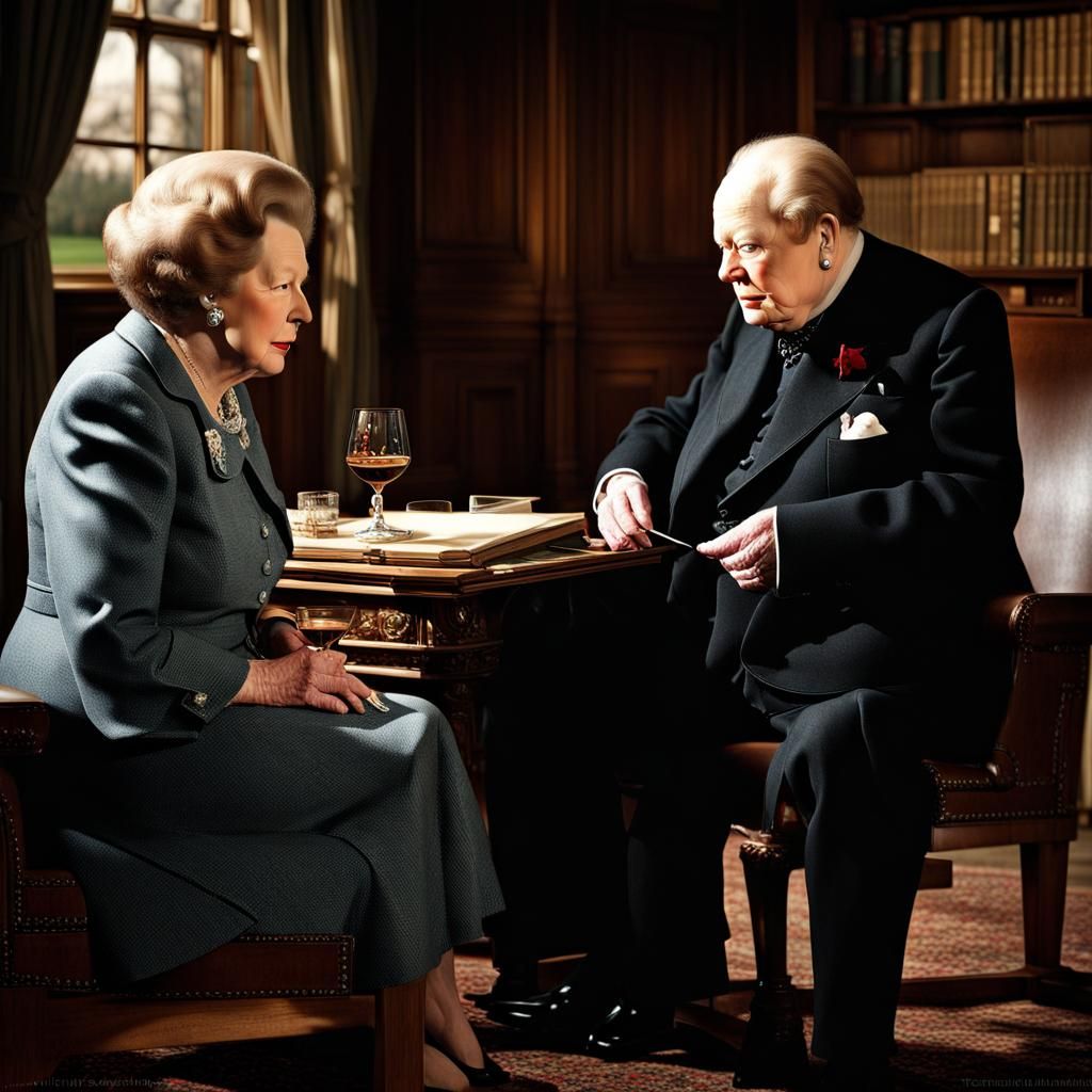 Margaret Thatcher talking to Winston Churchill. But which on...