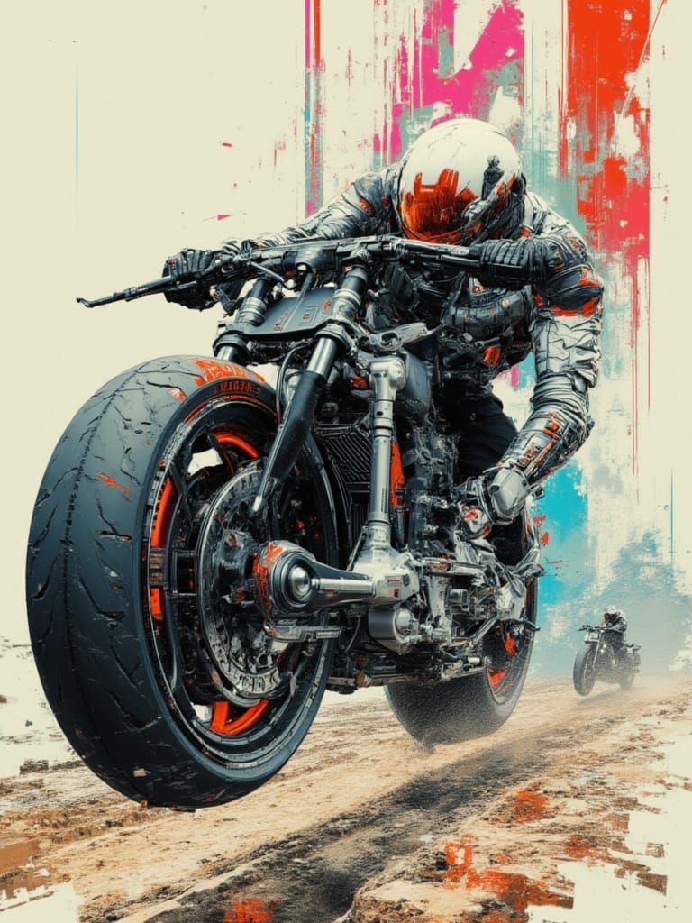 Cyberpunk Horror Poster with Ghost Rider Superbike