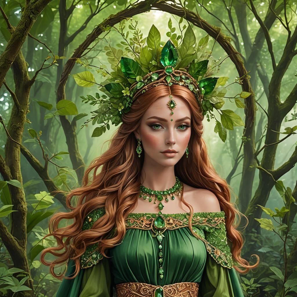 Green Tourmaline Goddess in Bohemian Haute Couture