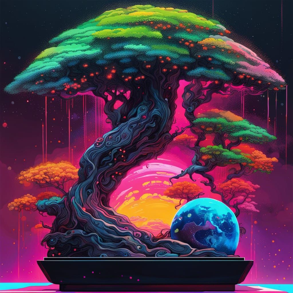 Earth and the solar system as bonsai graffiti art, splash ar...