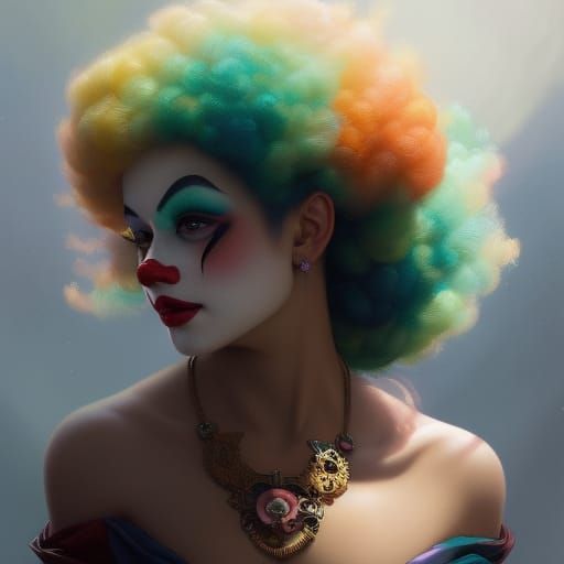 Detailed Portrait of a Cute Clown in Soft Colors