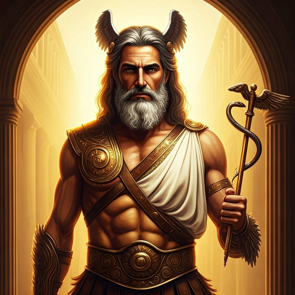 Hermes in Golden Light: A Digital Concept Art Piece