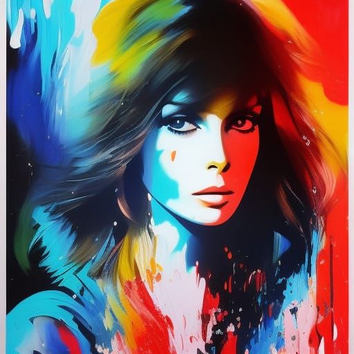 Psychedelic Portrait with Oil Splash and Ink Drip