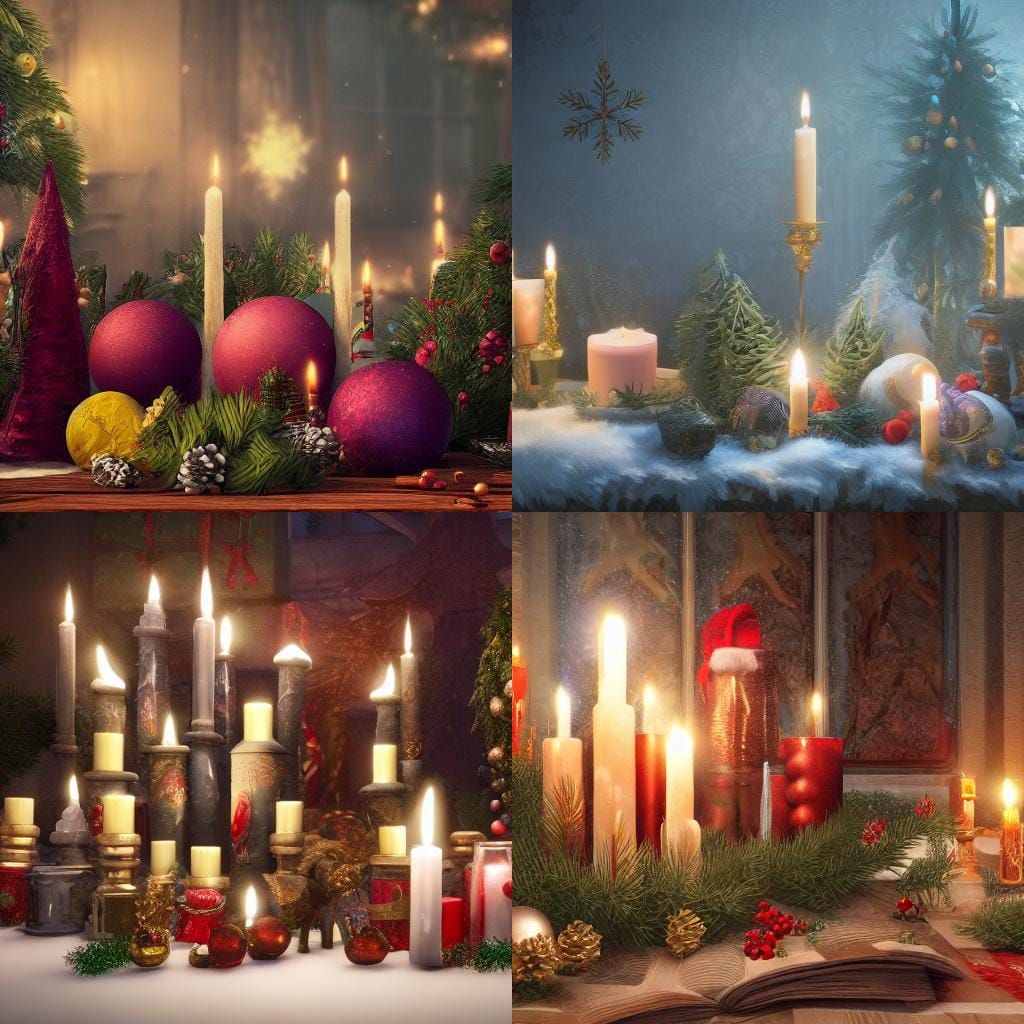 Realistic Christmas Advent Candles Still Life