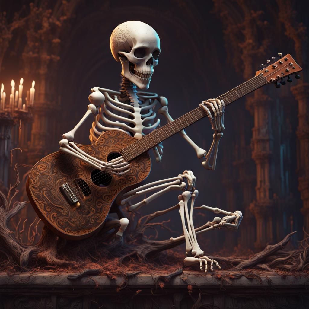 Skeleton with Guitar: Detailed Fantasy Art